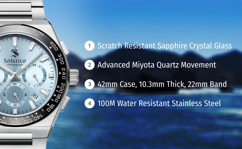 Solstice Chronograph Ice-Blue/Silver - Solstice Watches